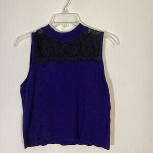 Express Halter Top Women's Size L Navy Blue Knit Crop Top with Lace Preppy